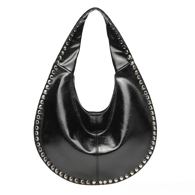 

Осень-зима 2022, новая модная женская сумка на одно плечо, диагональная висячая сумка с заклепками, полумесяцем, подмышками, повседневная сумка-тоут