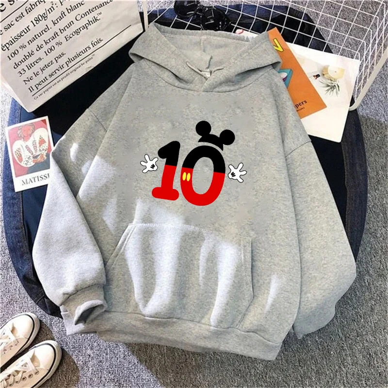 Disney Mickey Numbers Printed Hoodies Women Vintage Jasmine Kawaii Pullover Clothes Cartoons Sweatshirt Harajuku Aesthetic Tops