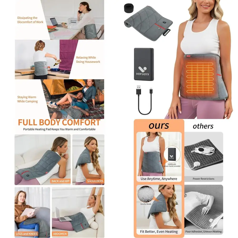 

Портативная грелка 12x24 с 3 режимами нагрева, идеально подходит для шеи, спины, живота, ног, подходит для путешествий и использования на открытом воздухе, унисекс.