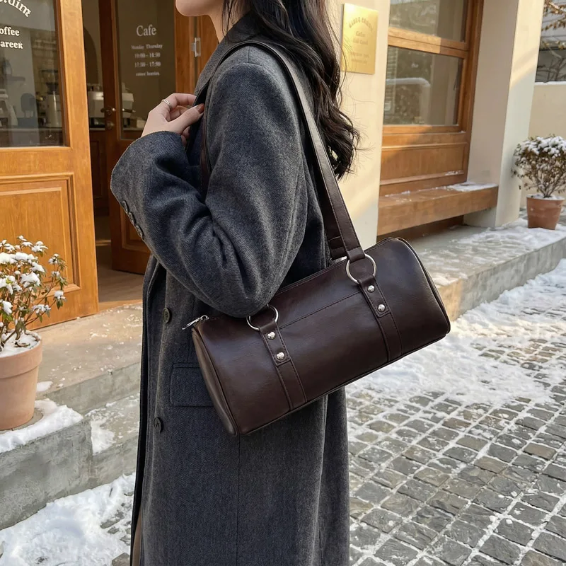 

Классическая дизайнерская женская сумка на одно плечо из искусственной кожи, новая маленькая большая сумка в форме бочонка, повседневная сумка для покупок и кошелек