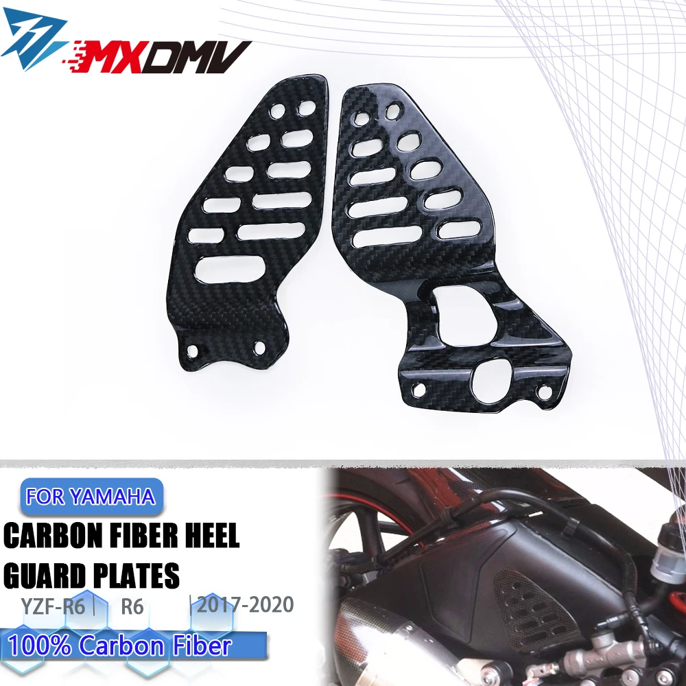 

For Yamaha YZF R6 YZF-R6 2017 2018 2019 2020 Carbon Fiber Motorcycle Foot Peg Heel Plates Guard Footrest Hanger Pedal Protector