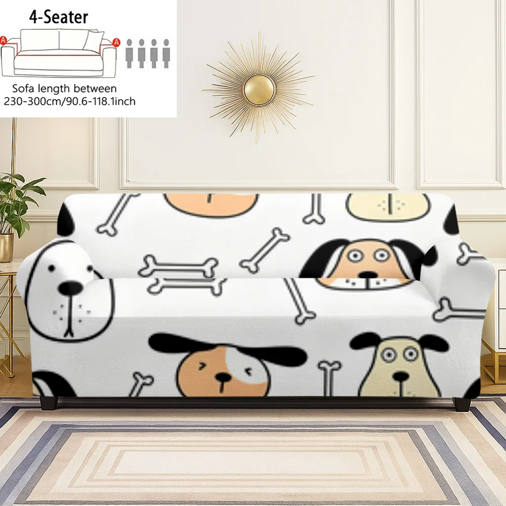 Black White Cartoon Cat Washable Sofa Cover, Cartoon Puppy Bone Sofa Protector, Bright Green Cat Paw Easy Care Dustproof Cover.