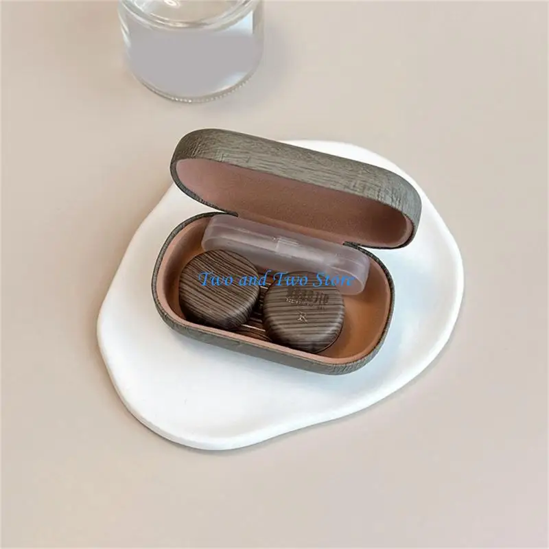 HX6F PU Leather Contacts Lens Case Set With Wearing Tool And Tweezers Compact Travel Friendly Contacts Holder For Daily Use