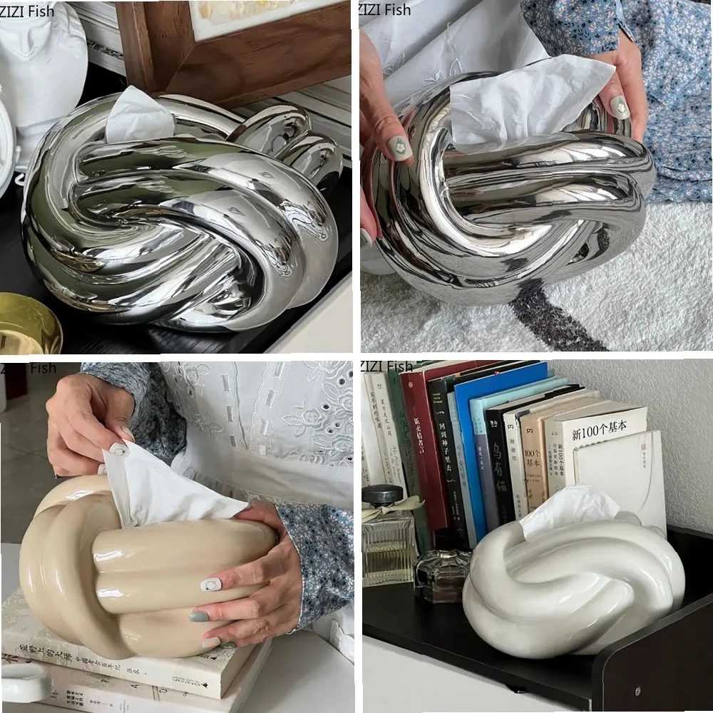 

Twisted Knot Ceramic Tissue Box Holder | Porcelain Paper Towel Case & Napkin Dispenser for Home Decor