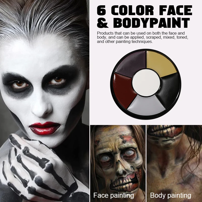 6 Color Face Body Paint Oil Palette With Free Brush Halloween Zombie Witch Wound Special Effects SFX Makeup Cosplay Stage Body