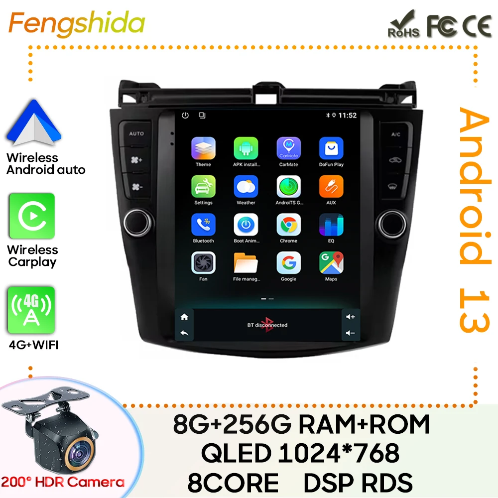 

Для Honda Accord 7 2003-2008 Автомобильный радиоприемник Carplay Навигация GPS Стерео Android Авто Экран Bluetooth Мультимедийный плеер 5G Wi-Fi