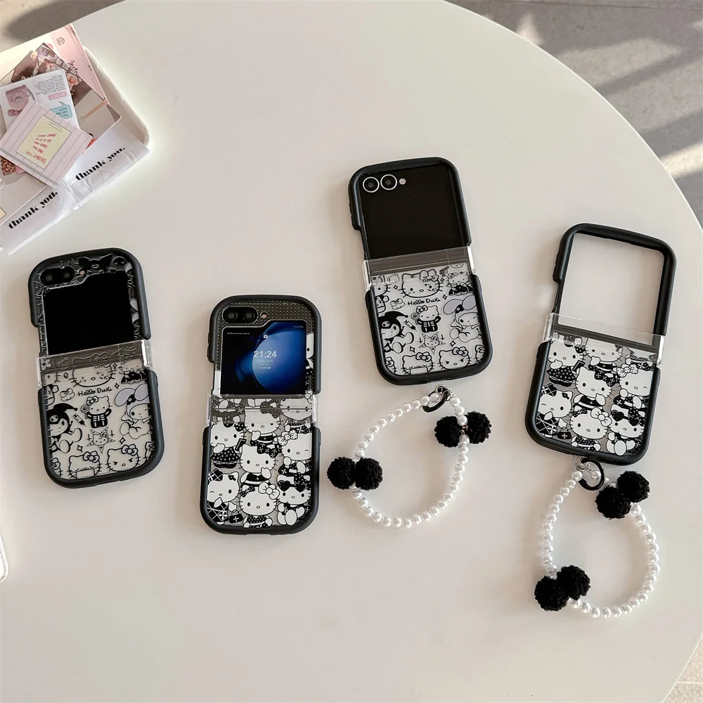 Stylish Cute Hellokitty Kuromi With Chain Cover Kawaii Phone case for Samsung Galaxy Z Flip7 6 7FE flip4 3 5G flip 5 6 7 Cover