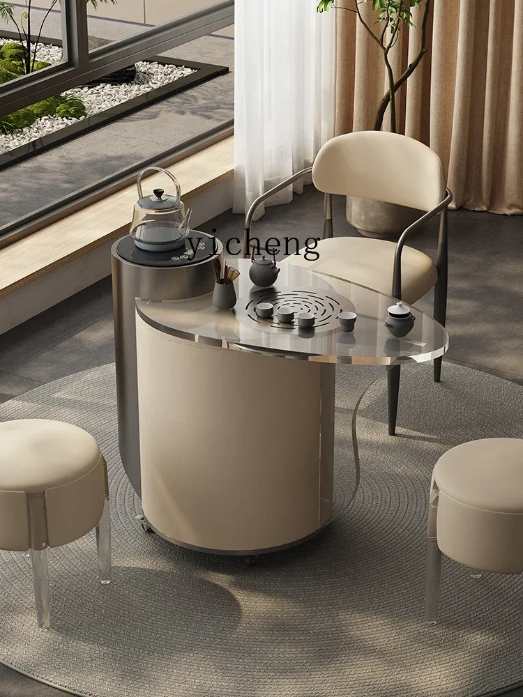 v9.9-Acrylic Tea Cart Mobile Small Tea Table Simple Modern Small Apartment Balcony Tea Table Kettle Integrated