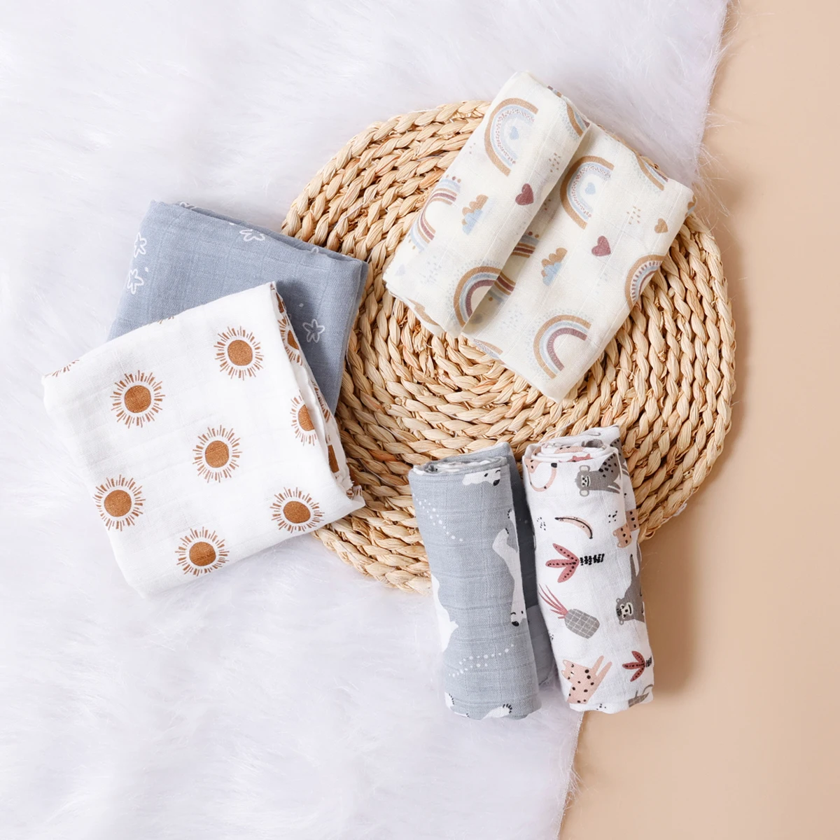 Kangobaby # Mein weiches Leben # Neues 5-teiliges Set, multifunktionales Baby-Musselin-Lätzchen, Neugeborenen-Decke, atmungsaktiver Kinderschal, 60 x 60 cm – Detail 4