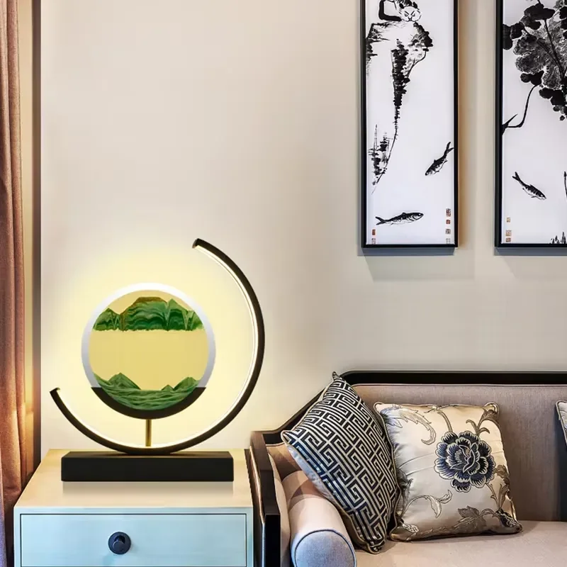 3D Hourglass Light Emitting Diode Night Light Quicksand Painting Desk Lamp Remote Control Novelty Lampshade Modeling DC Power