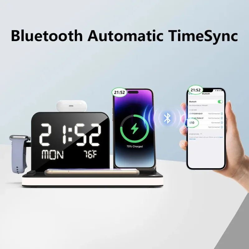 7 in 1  4Wireless Chargers 30w Wireless Charging Station with Supporting Touch Lights Temperature Display