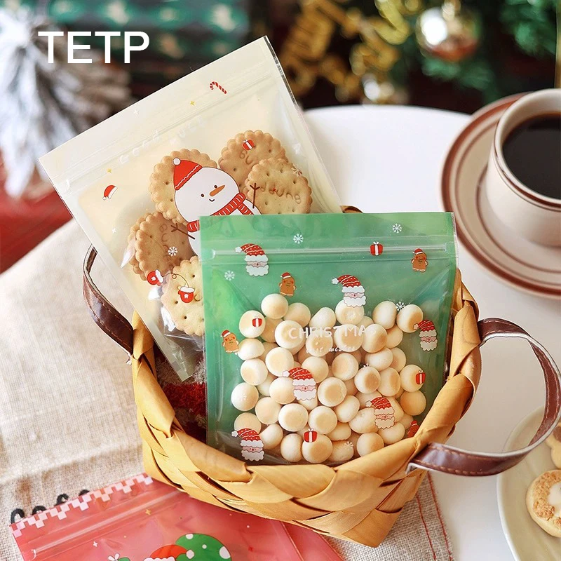 

TETP 50Pcs Christmas Candy Packaging Bags New Year Santa Claus Snowman Handmade Nougat Cookies Gift Decoration Child Favors