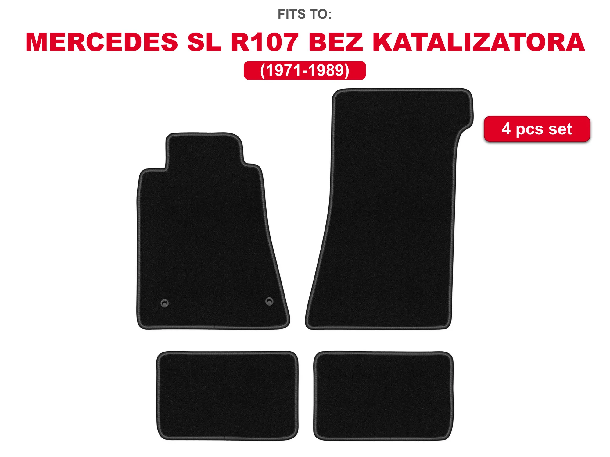 Velour matten voor: Mercedes SL R107 zonder katalysator 1971-1989 9 auto-geïnstalleerde automattenset