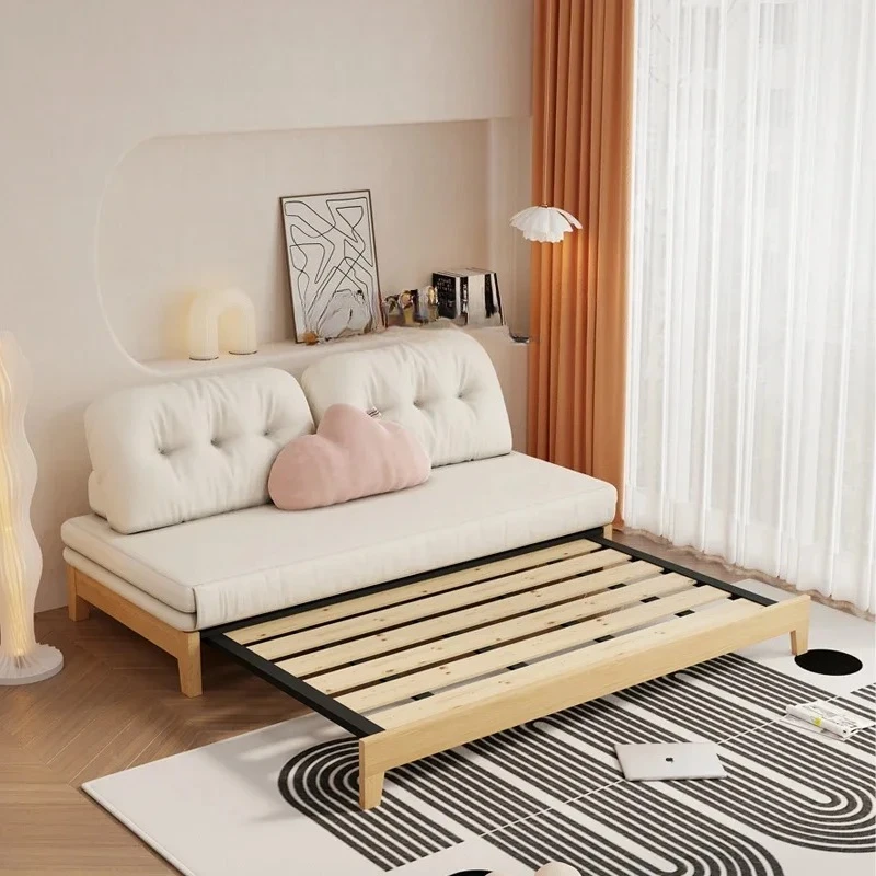 wood sofa foldable sitting and lying dual-purpose anti-cat claw cloth living room bedroom multi-functional invisible sofa bed