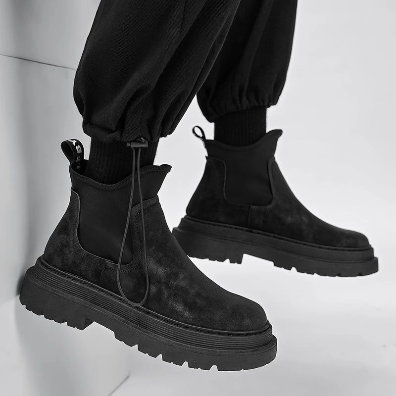 2026 Fall Men Chelsea Boots Chunky Sole Moto Ankle Boots Casual Work Boot Wear Resistant Trendy