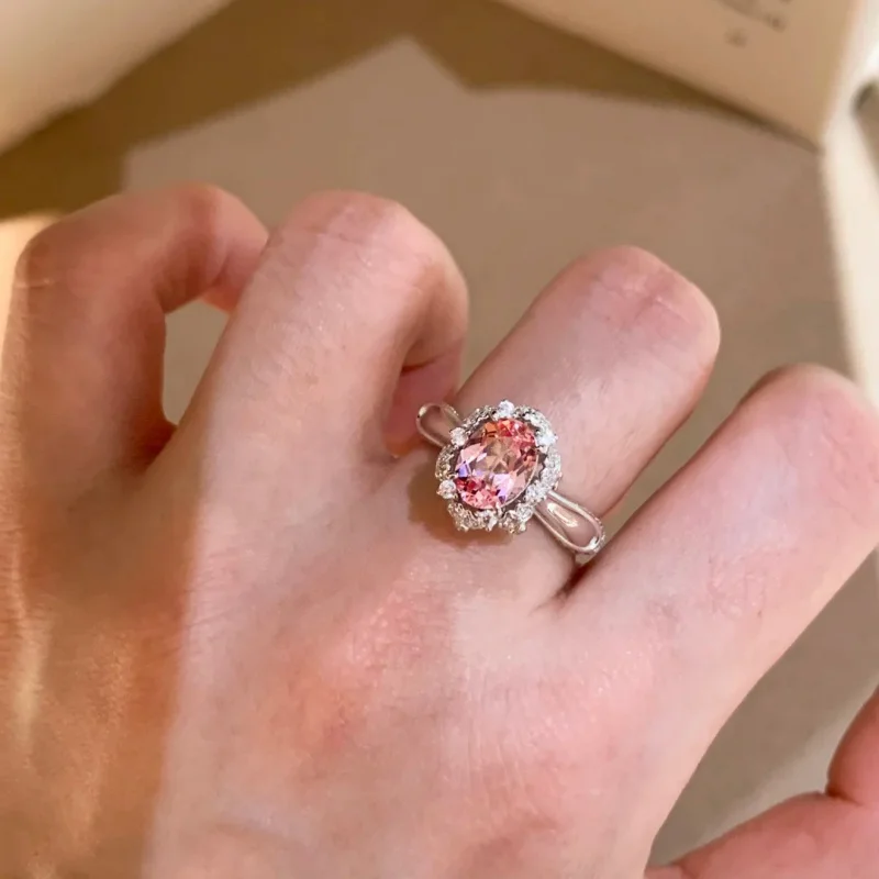 Fringed Pink Diamond Sterling Silver Ring for Girls Fashion Simple Elegant Jewelry Suitable as Gift