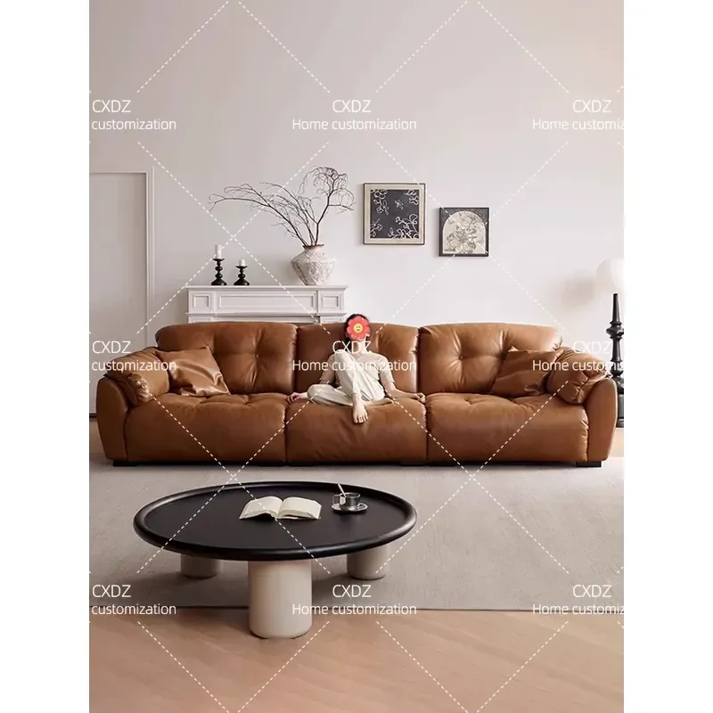 Medieval Cloud Sofa Living Room 2026 Caramel Oil Wax First Layer Leather Removable Backrest Upgraded Version of Monte Sofa