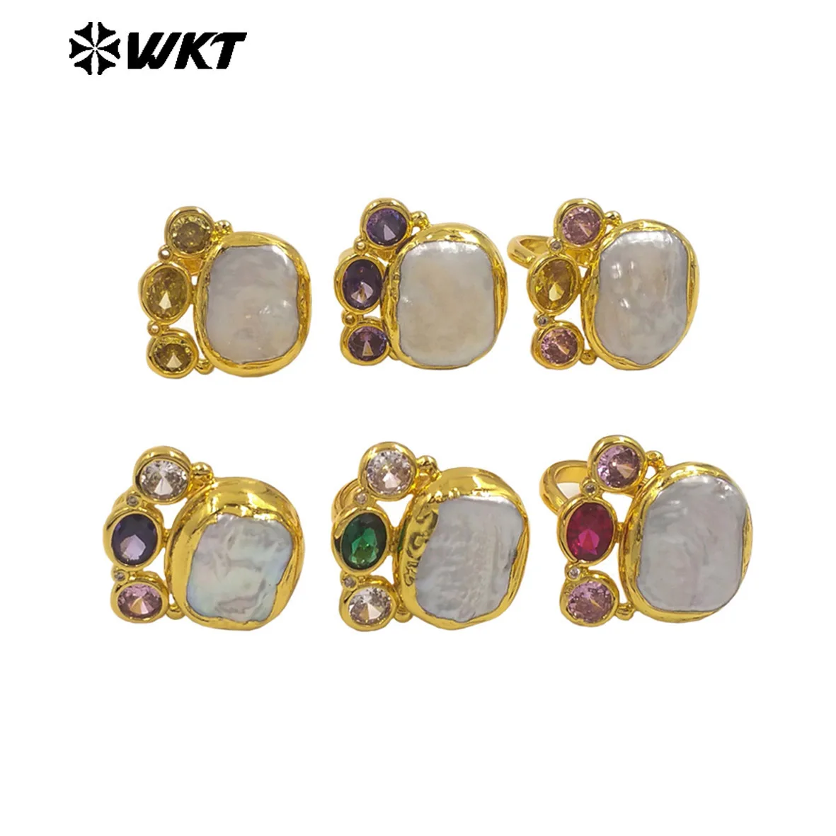 

WT-MR043 New Arrival Special Simple Elegant Cubic Zircon Pearl Ring 18k Gold Plated For Women Birthday Decorated