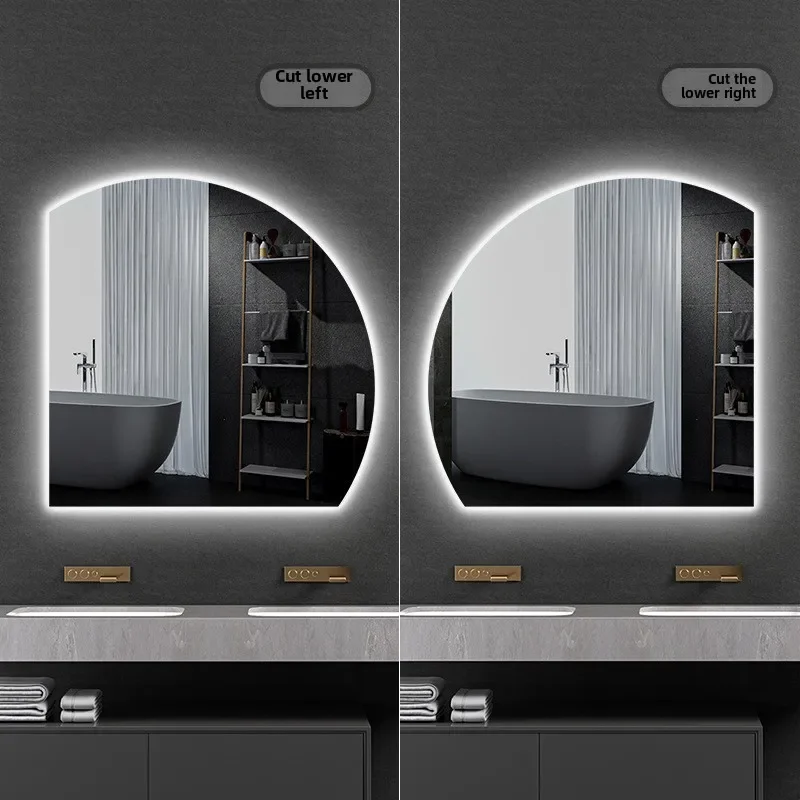 50CM Shower Mirror Smart Bathroom Mirror Toilet Wall-mounted Vanity Makeup Led with Light Luminous Special-shaped Diameter