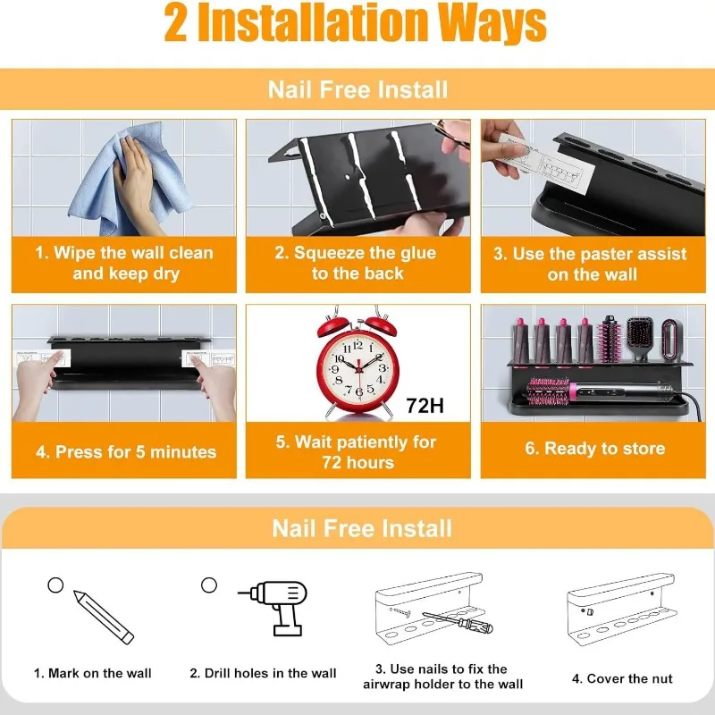 Metal Wall Hairdryer Holder Dyson Airwrap Storage Shelf Wall Dryer Hair Curler No-punching Iron Rack Holder Bathroom Organizer