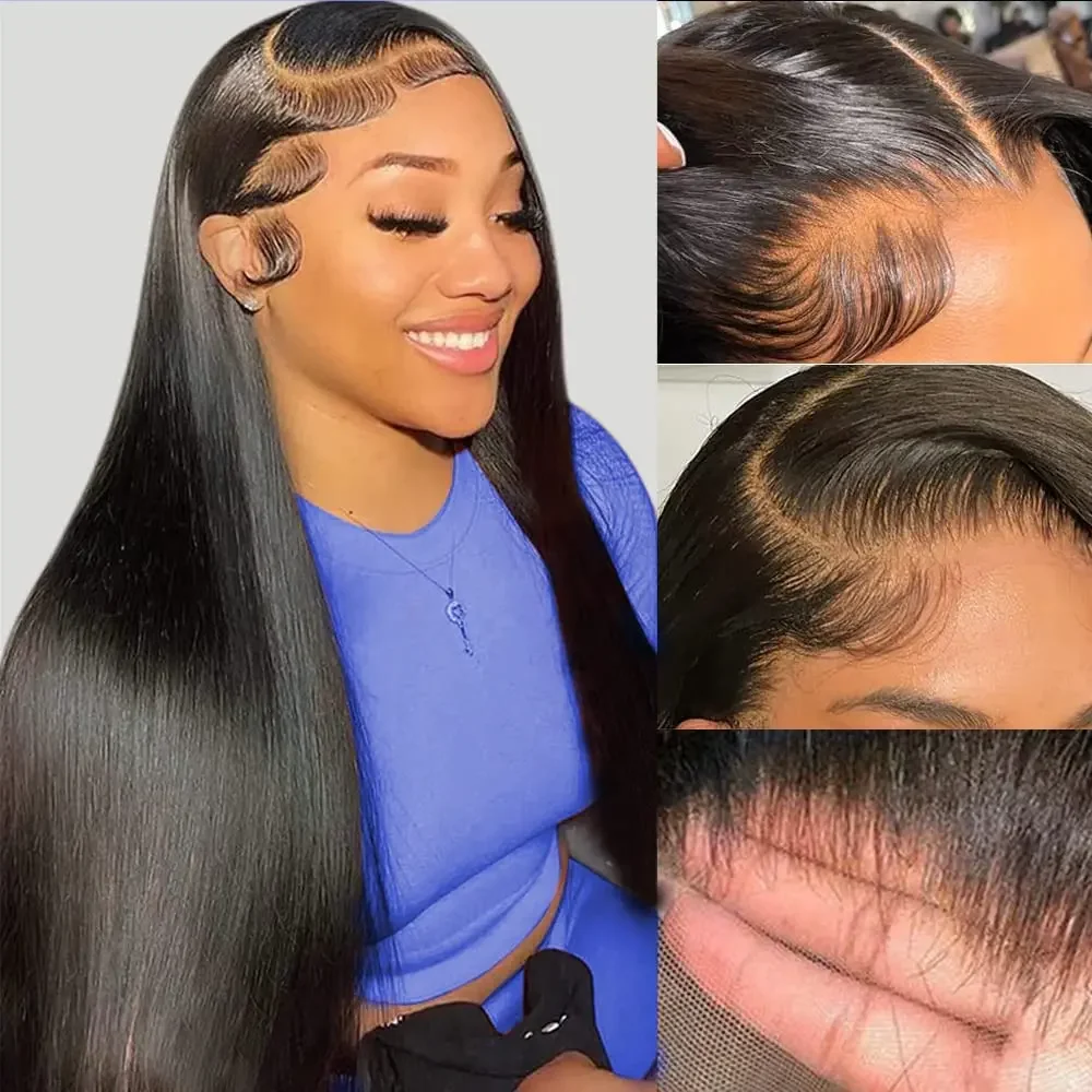 100% Human Hair Wig Brown Black Lace Front Wig For Women Pre-Plucked Transparent Lace Natural Hairline Silky Straight Hair BOBBI image 2