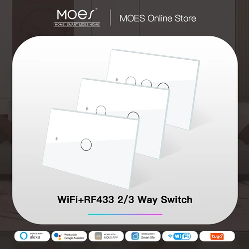 MOES-Interruptor de Panel de vidrio inteligente, Control de voz con Alexa,Google Home,1/2/3/4 Gang, Smart Life/Tuya App Multi-Control