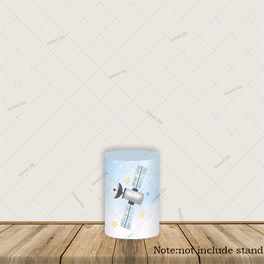 Azul espaço exterior tema cilindro cobre pano de fundo banner planeta detector festa de aniversário do bebê pedestal capa