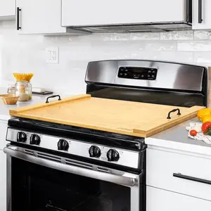 Board Stove Cover, 30 x 22 Bamboo Cutting Board Stove Top Cover with Handles, for Electric Stovetop, Gas Burners, Sink Cover, RV