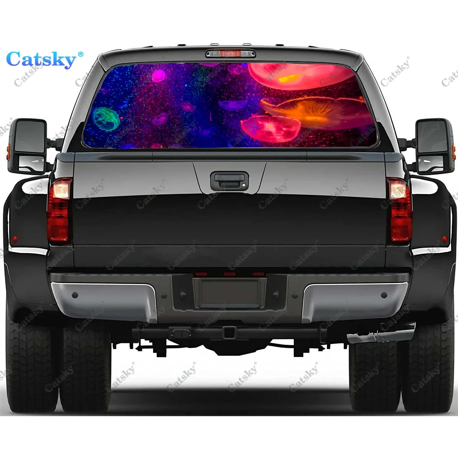 Animal -  Jellyfish Rear Window Decals for Truck,Pickup Window Decal,Rear Window Tint Graphic Perforated Vinyl Truck Sticker