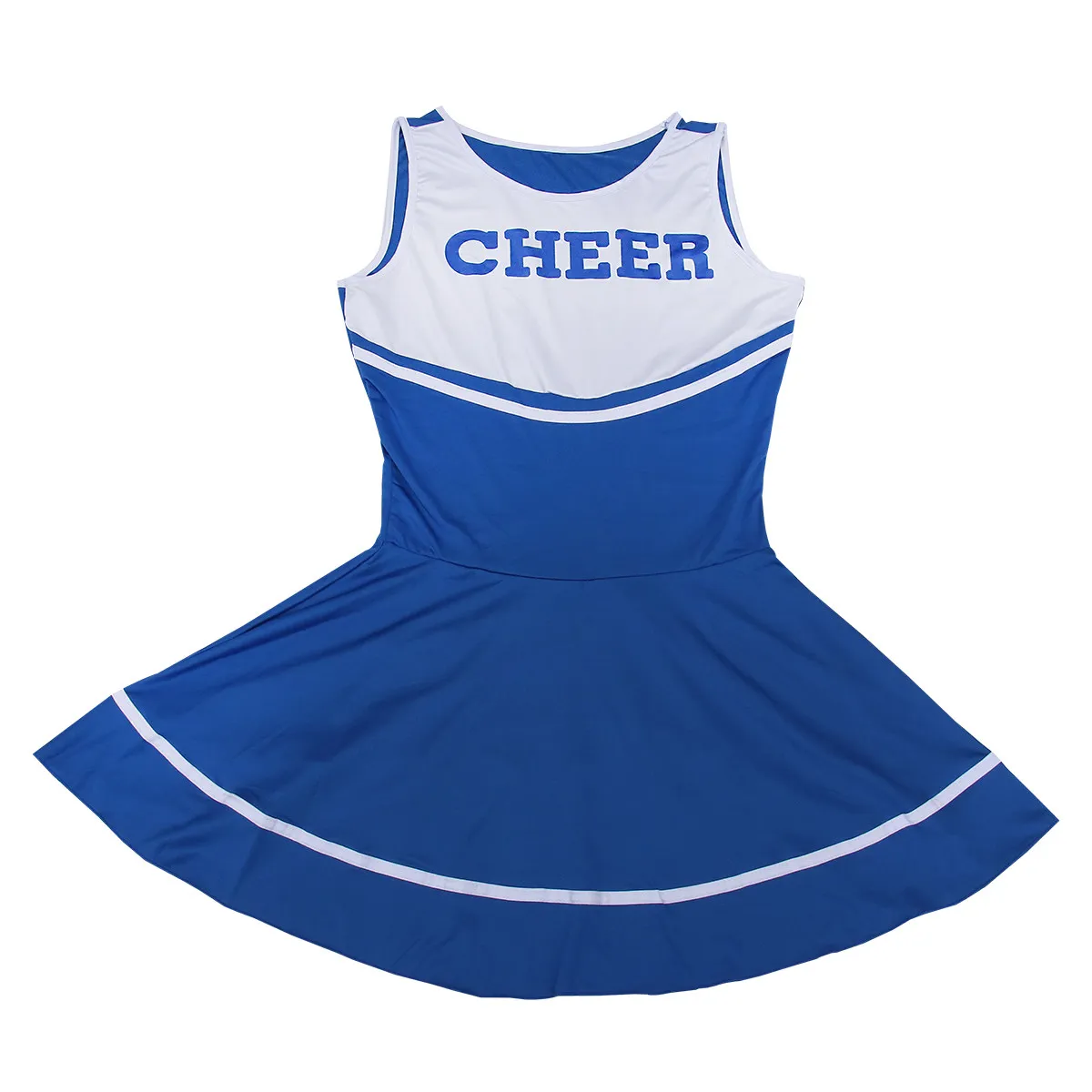 Women School Cheerleader Dress Royal Blue Musical Party Sleeveless Comfortable Stretch Costume Cheer Leader
