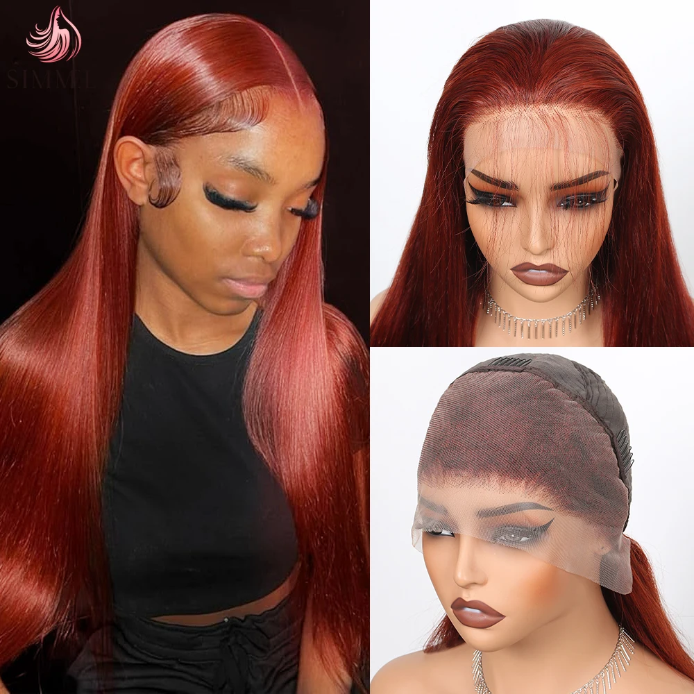 

Красно-коричневый парик с кружевной передней частью 13x4 из натуральных волос, предварительно проработанный, с кружевной застежкой 4x4, цвета охра, прямой парик из натуральных волос