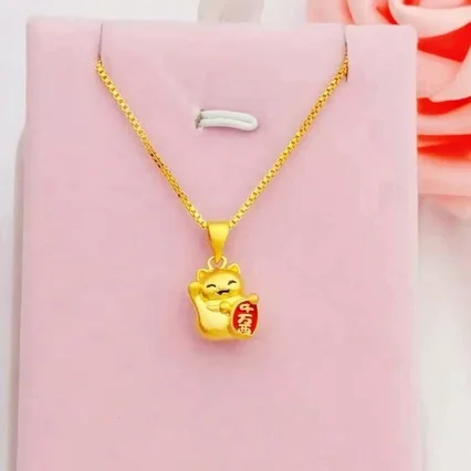 

AU999 Pure Gold Lucky Cat Necklace Female Clavicle Chain 24K Cute Cat Pendant Real Gold Pendant Forwarding Gift Jewelry