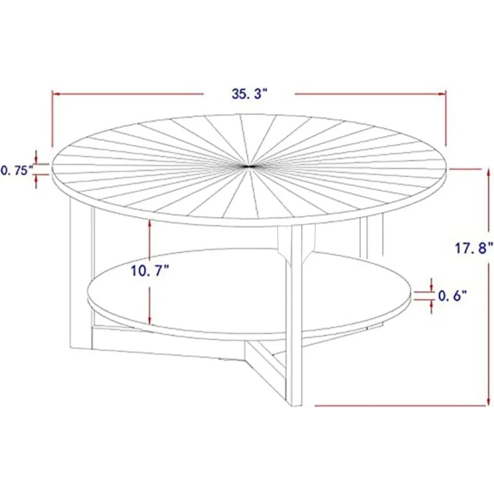 Tavolino da salotto, tavolino da caffè rustico a 2 livelli, tavolino da caffè appartamento, facile montaggio (35 "Dx35 Wx18 H)