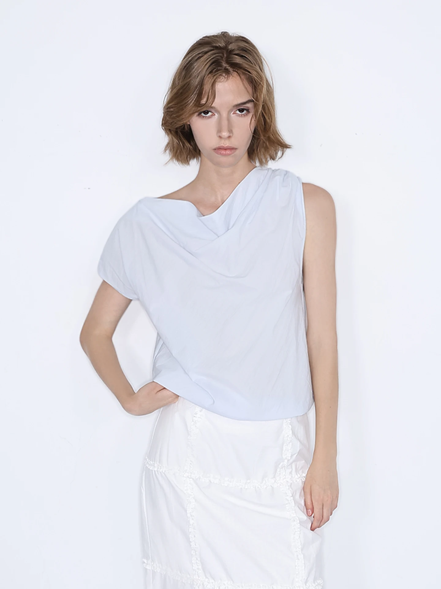 

JDE Blue Unique Design ort Sve Casual Loose Women's irt Summer Commute Simple Sle Cotton Linen Blend round Ne Top