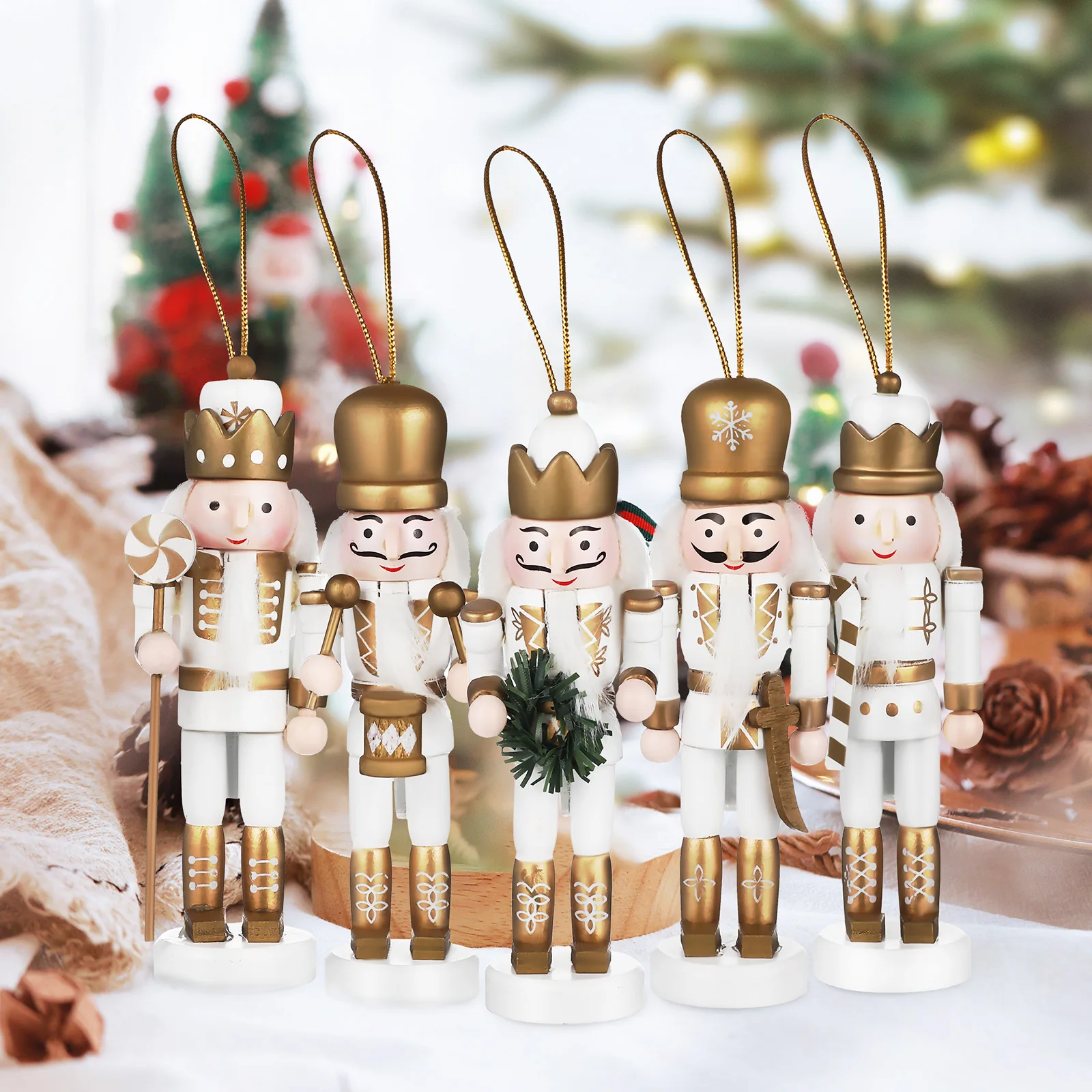 

5Pcs Wood Nutcracker Figure Festival Decoration Charming Color Detailed Appearance Craftsmanship Christmas Nutcracker