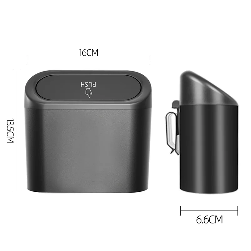 Car Trash Bin Hanging Vehicle Garbage Dust Case Storage Box Black Abs Square Pressing Type Trash Can Auto Interior Accessories