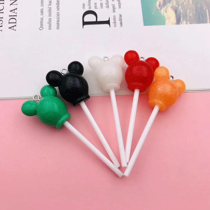 10pcs Hot Selling Resin Cute Newest Colorful Mouse Lollipop Charm for Keychain, Earring, Scrapbooking, DIY Making, Necklace