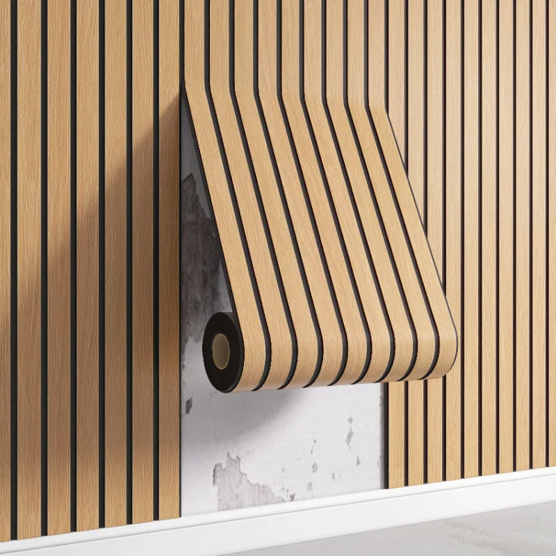 1 Roll 3D Wood Slat Wall Panel Peel and Stick Wallpaper Self Adhesive Textured Wooden Grid Wall Sticker TV Background Home Decor