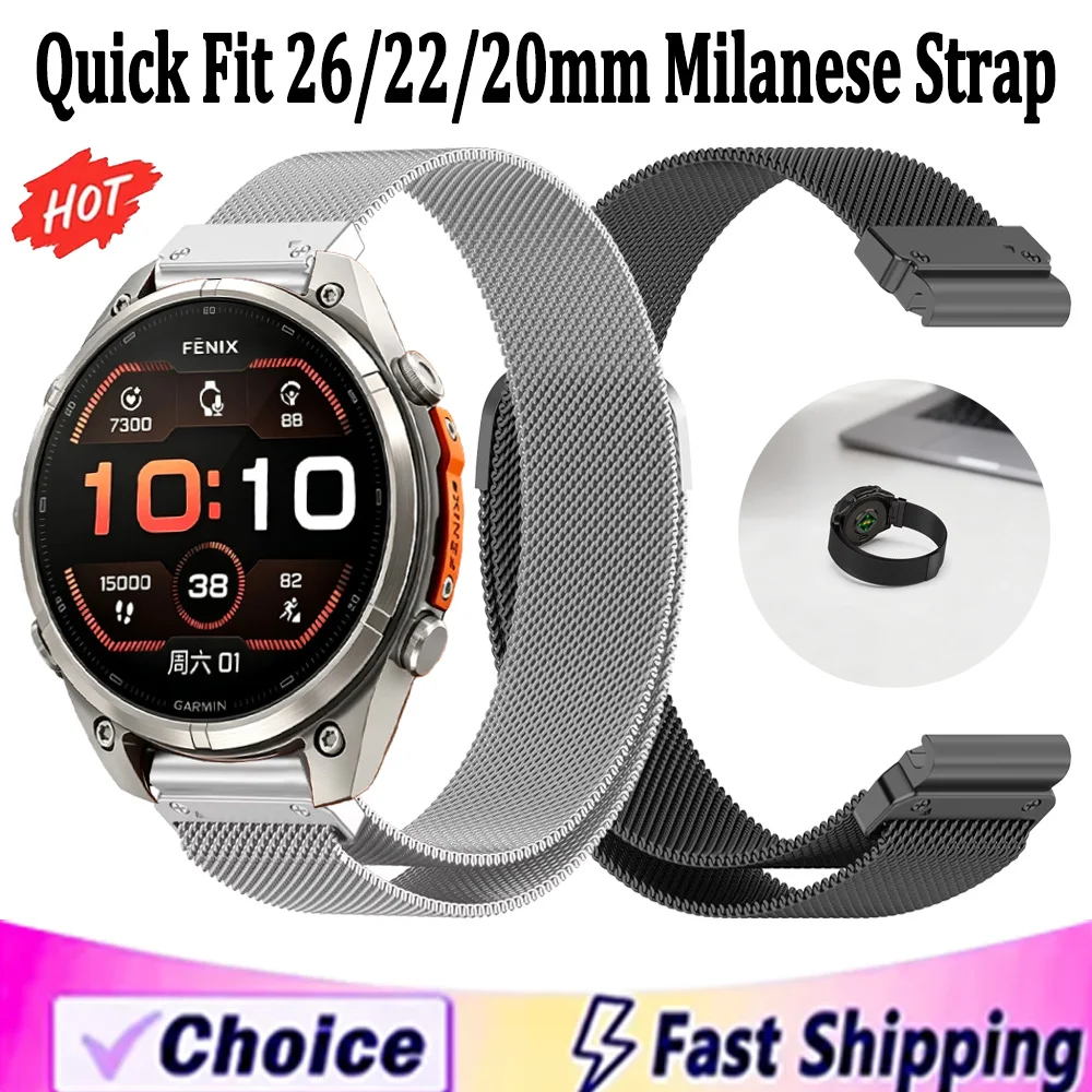 Quick Fit 26/22/20mm Milanese Strap For Garmin Fenix 9/Tactix 8/Quatix 8 Magnetic Wristband For Garmin Forerunner 970/Instinct 3