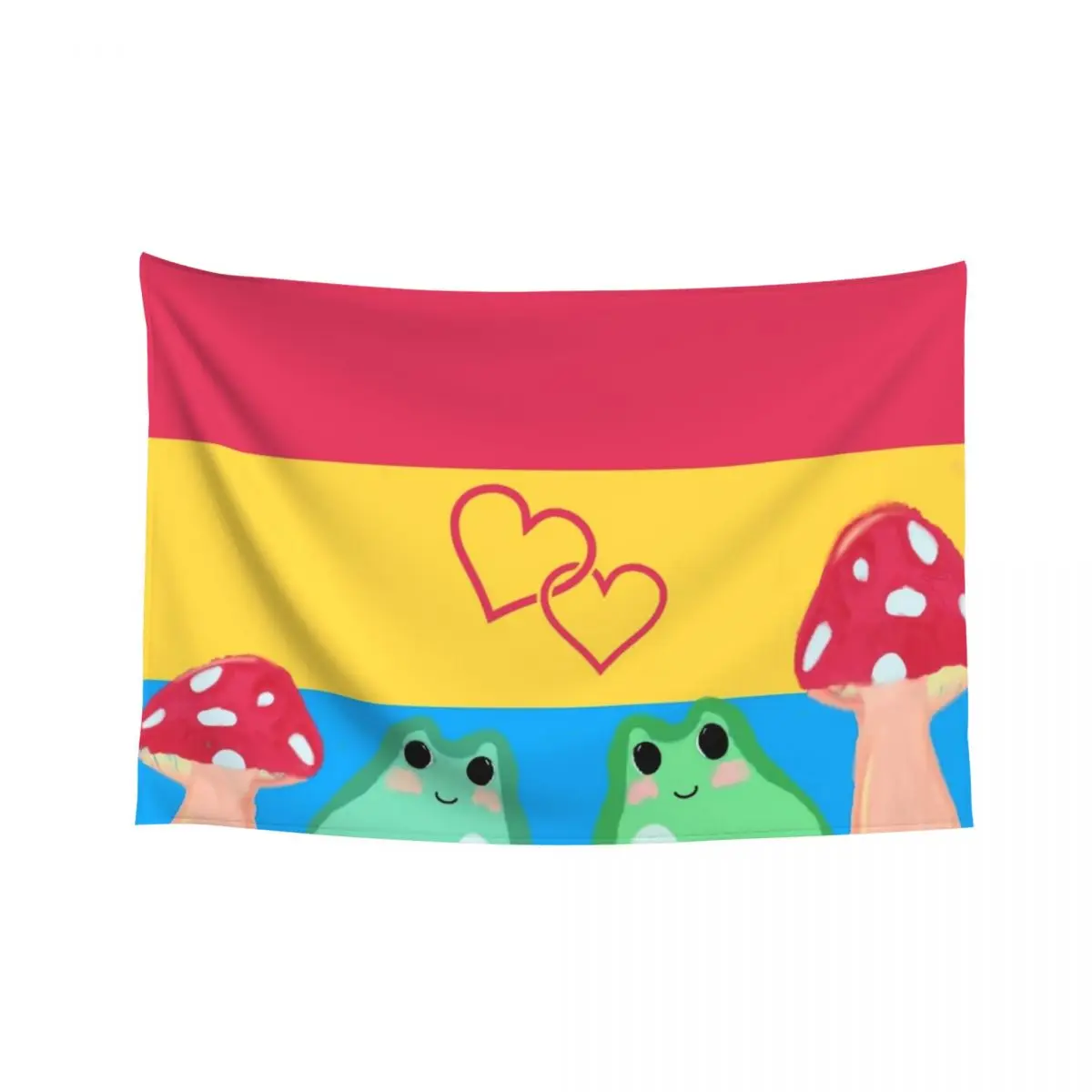 

pan pride flag frog flag with frogs and mushrooms Tapestry Wall Tapestries Art Mural Tapestry