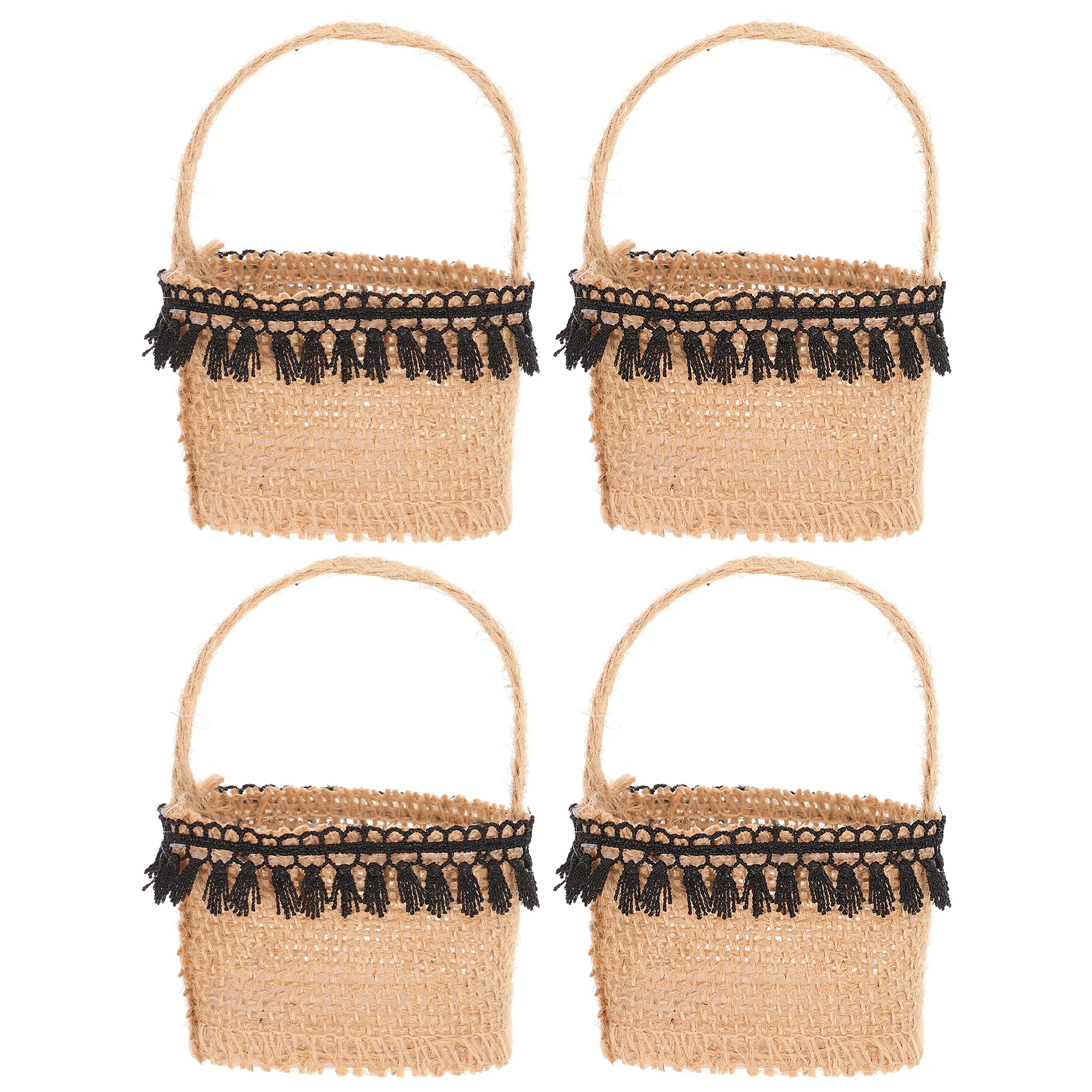 

4Pcs Linen Flower Girl Baskets Storage Basket for Wedding Ceremony Romantic Party Decoration Candy Basket for Wedding