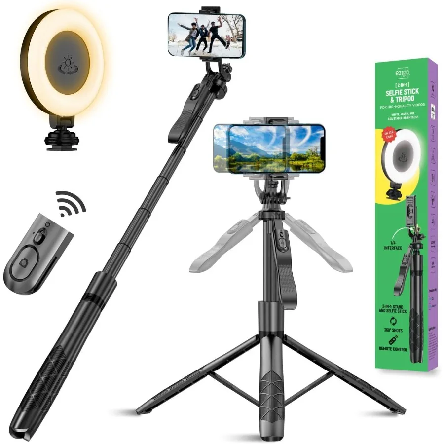 

Phone Tripod 62 Selfie Stick for iPhone with Remote and 3W LED Light Universal Mount Phone Stand for Rrding Streaming Tripod fo