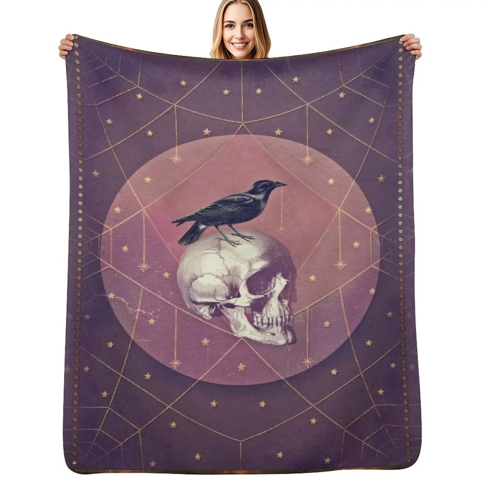 Crow and Skull Collage Throw Blanket Thin Soft Blanket for Summer Night Sleeping