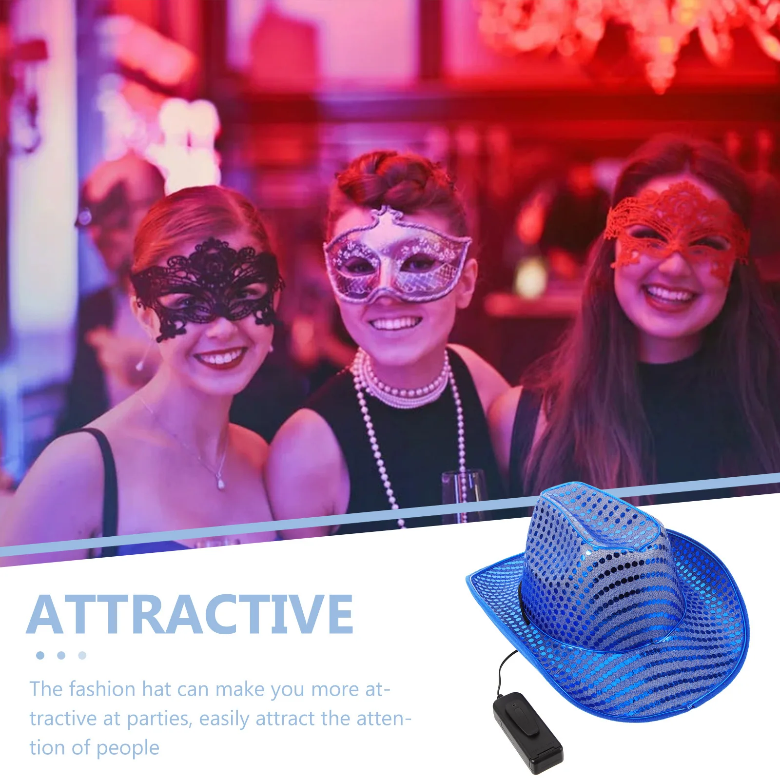 Sombrero de vaquera iluminado con lentejuelas y purpurina Led, sombrero de fiesta occidental para mujer, decoración de disfraz de Cosplay puesta en escena y Festival