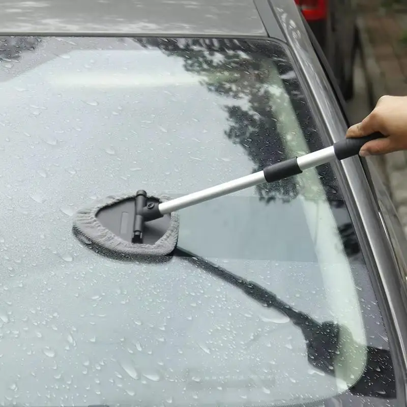 Windshield Cleaner Tool with 180° Rotating Head Car Window Cleaner Tool Extendable Handle and 4 Reusable Microfiber Pads