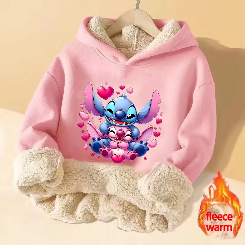 Stitch Disney Boy Girl Pullover Hoodies Winter Thick Warm Street Clothing Hoodie Print Fitted Sweatshirt Long Sleeves Tops Gift