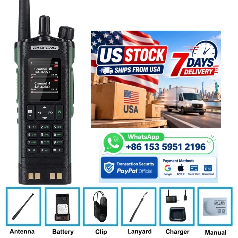 Baofeng Dm 32Uv Battery×2 Dmr Radio 10W Gps Apes Digital & Analog Dmr True 2 Time Slot Air Band Uhf Vhf For Outdoor