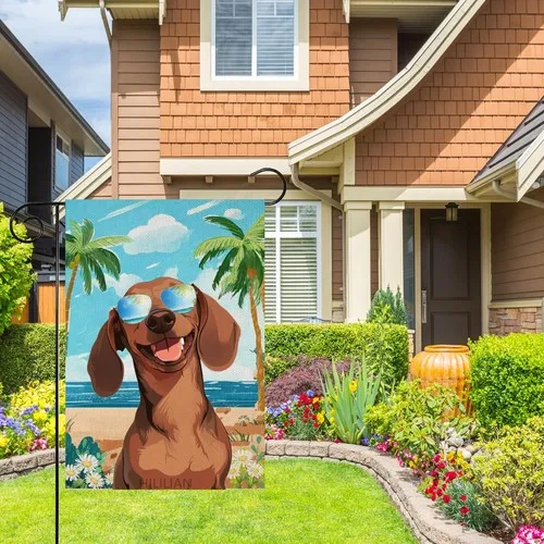 Summer Beach Dachshund Garden Flag Double Sided, Small Burlap Welcome, 12x18 XXQ