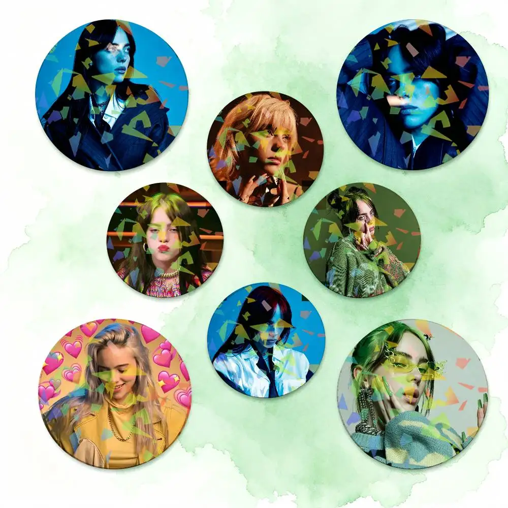 B-BIllIe Singer Funny E-EIlIsH-H Round Badge for Backpack Accessories Laser Lapel Pins Jewelry Gifts