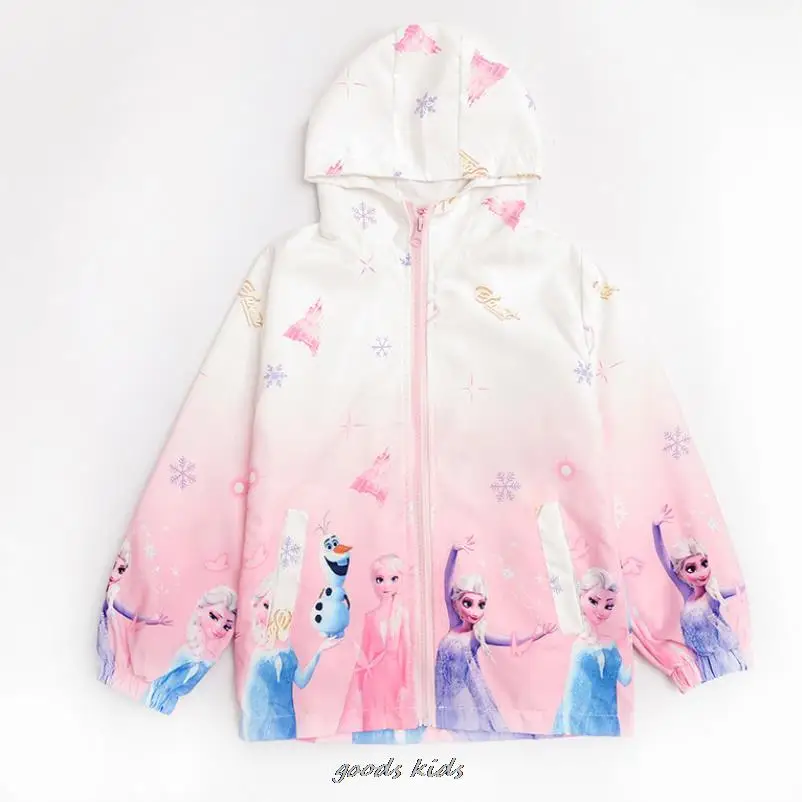 Autumn 2-12Y Disney Frozen Elsa Children\'s Outwear Princess Cosplay Hooded Stormsuit Jacket For Girls Coat Kids Pink Sky Blue